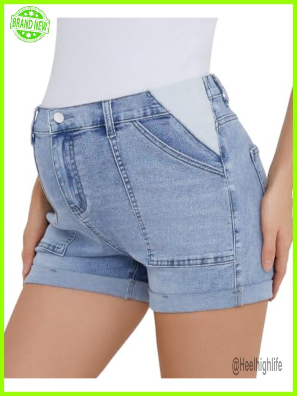 Maternity Jean Shorts Side Panel Denim Jorts with Pockets Stretch Adjustable